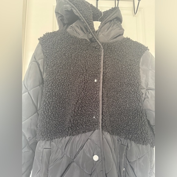 NWOT 🍀 Lucky Brand Mixed Media Quilted Faux Shearling Jacket Black - Picture 4 of 9